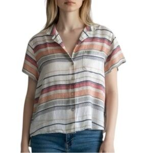 Rails linen blend striped short sleeve button down top Sz S excellent condition